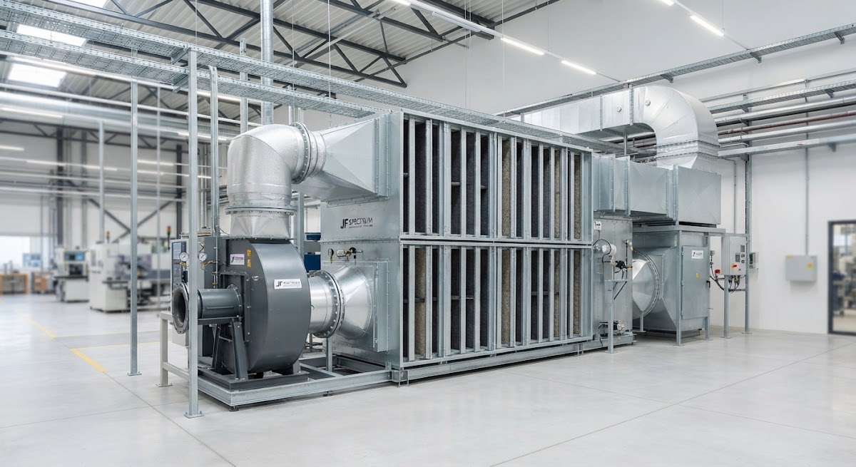 Silenciadores acústicos en sistema de ventilación industrial.